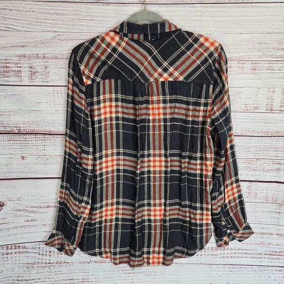 Beach Lunch Lounge Women Charley Top L Plaid Button Shirt Earthy Castlerock NWT - Picture 2 of 12